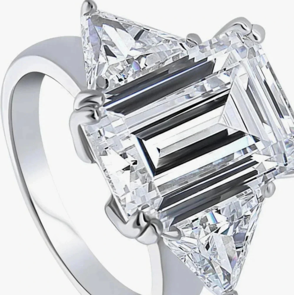 3 Stone 6CTW Emerald Cut Lab Created Diamond in Sterling Silver Size 7 - Picture 6 of 8